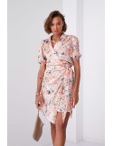 Floral print wrap dress with collar, light orange FG638 - Online store - Boutique